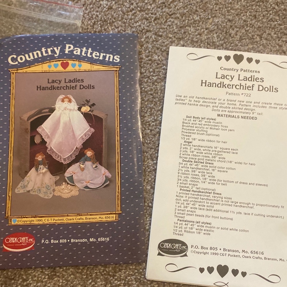 1990 Country Patterns Lacy Ladies Handkerchief Dolls Cottagecore Crafts
